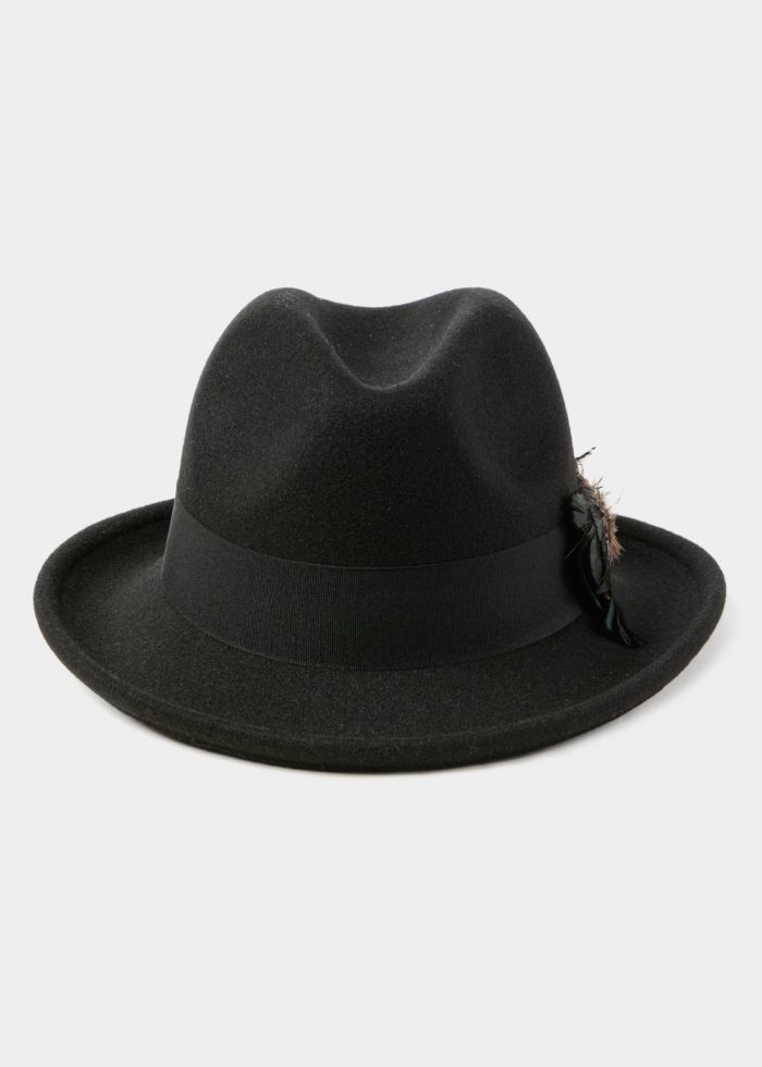 Black Winter Hat w/ Black Hatband and Feathers - Image 2