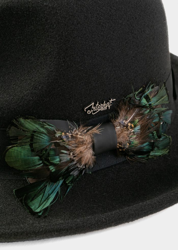 Black Winter Hat w/ Black Hatband and Feathers - Image 3