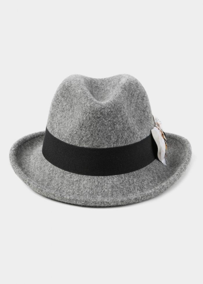 Grey Winter Hat w/ Black Hatband and Feathers - Image 2