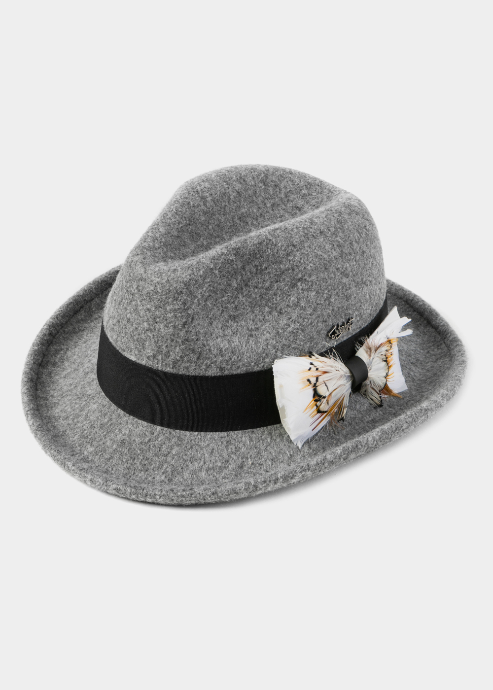 Grey Winter Hat w/ Black Hatband and Feathers Grey Winter Hat w/ Black Hatband and Feathers - Image 1