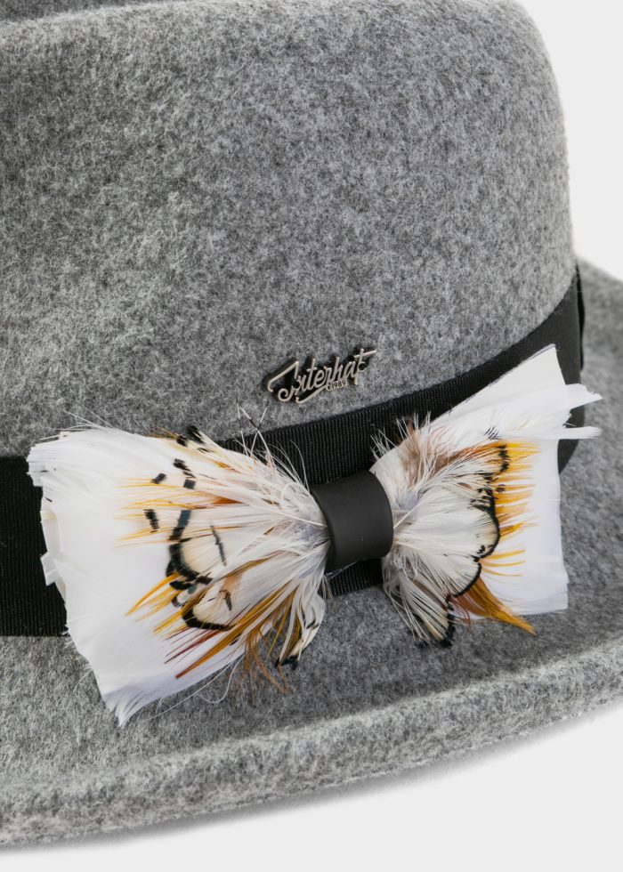 Grey Winter Hat w/ Black Hatband and Feathers - Image 3