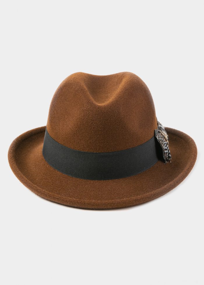 Brown Winter Hat w/ Black Hatband and Feathers - Image 2