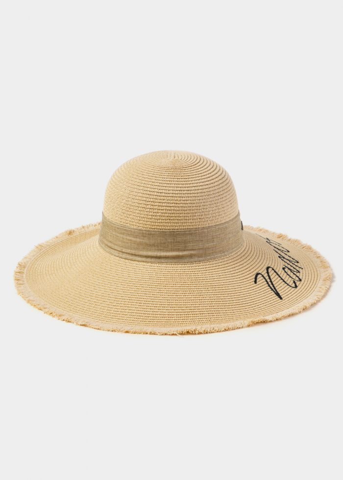 Beige "Naxos" Straw Hat w/ Beige Ribbon - Image 2