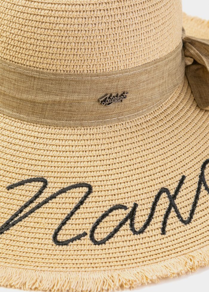Beige "Naxos" Straw Hat w/ Beige Ribbon - Image 3