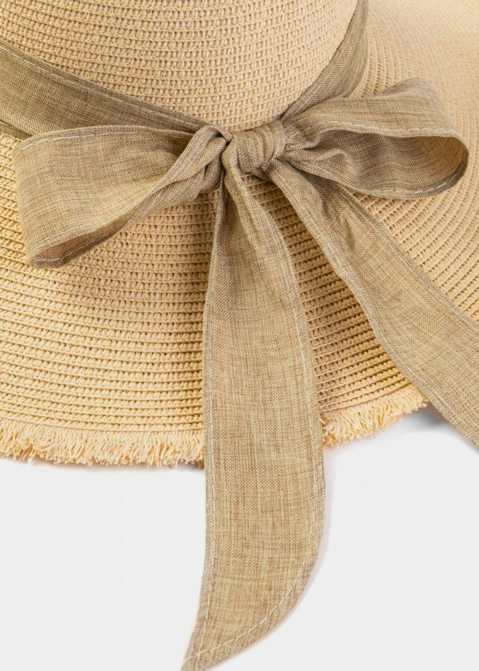 Beige "Naxos" Straw Hat w/ Beige Ribbon - Image 4