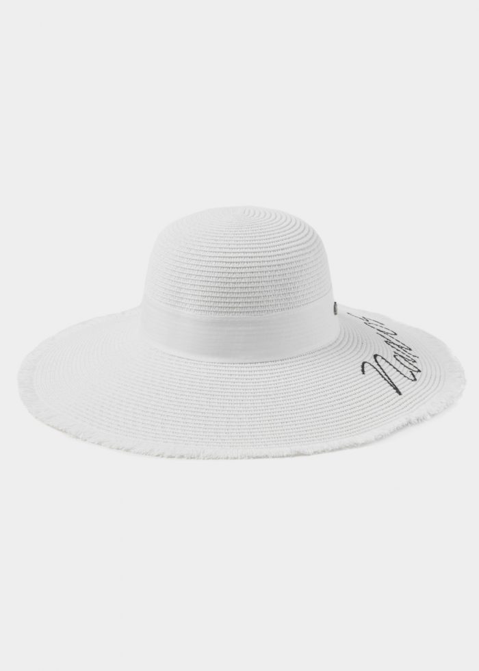 White "Naxos" Straw Hat w/ White Ribbon - Image 2