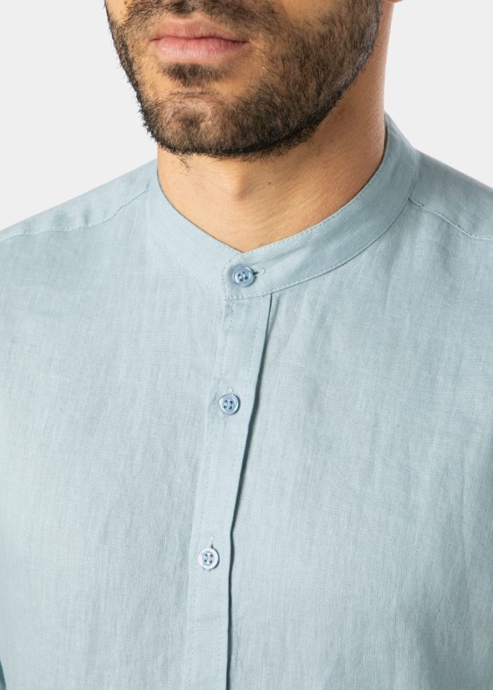 100% Linen Blue-Grey Mao Shirt - Image 3