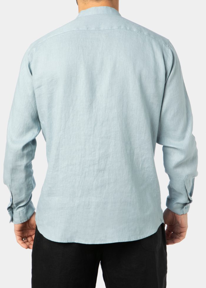 100% Linen Blue-Grey Mao Shirt - Image 2