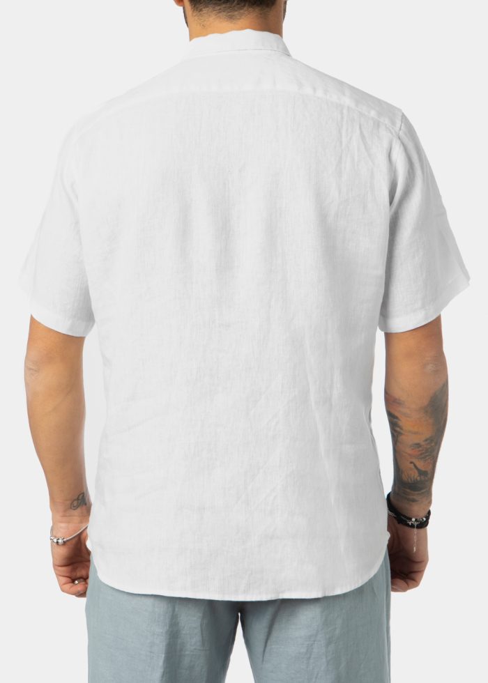 100% Linen White Classic Shirt w/ Short Sleeves - Image 2
