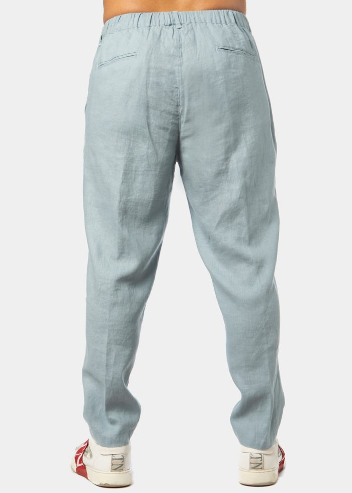 100% Linen Blue-Grey Long Pants - Image 2