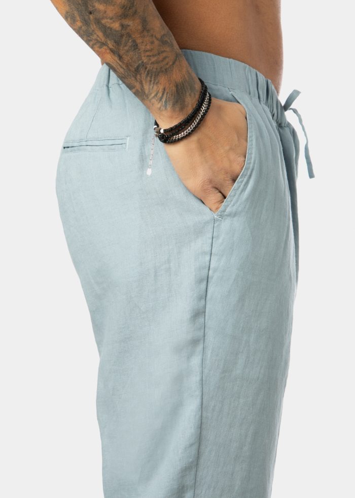100% Linen Blue-Grey Long Pants - Image 3