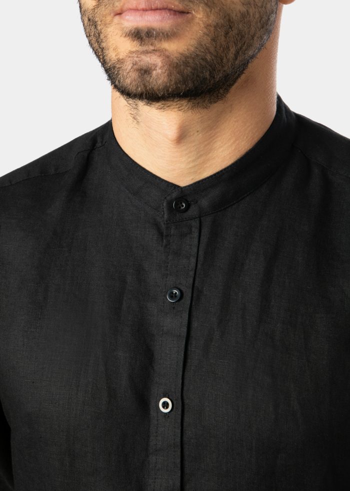 100% Linen Black Mao Shirt - Image 3