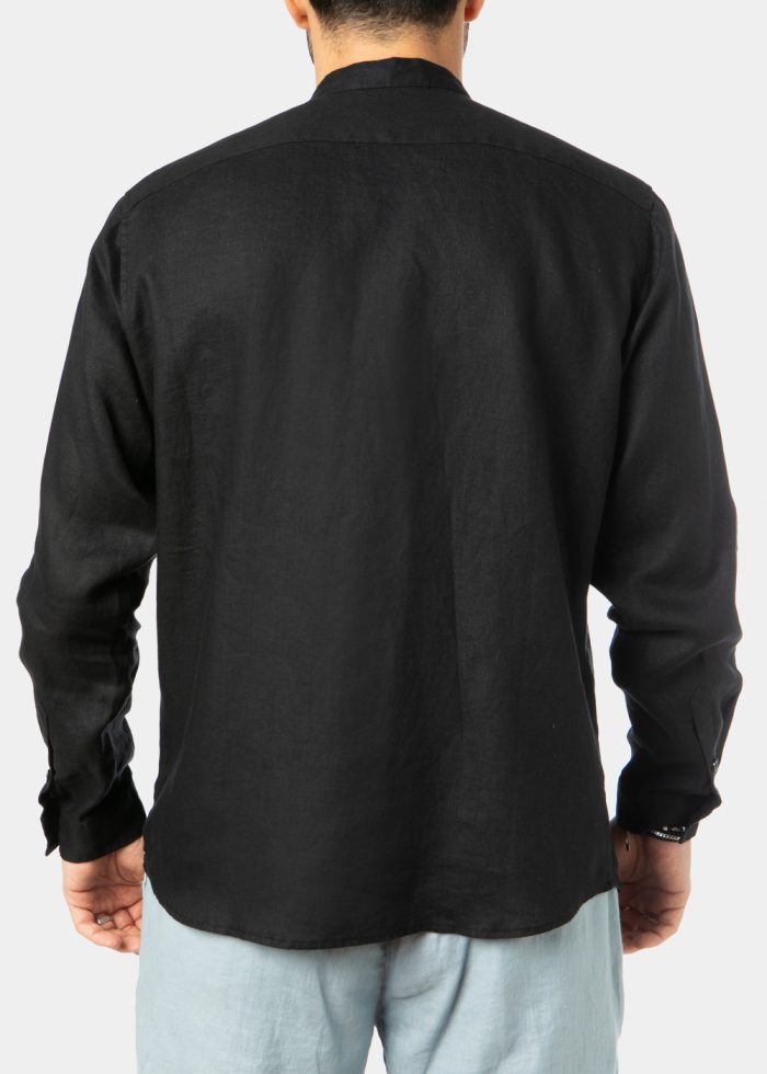 100% Linen Black Mao Shirt - Image 2
