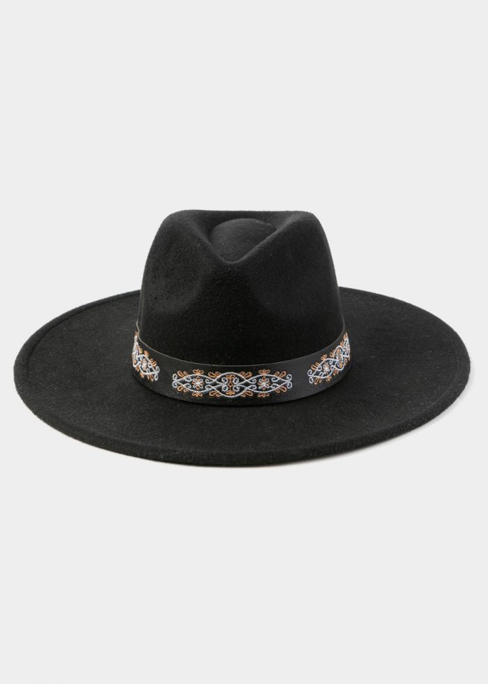 Black Winter Hat w/ Embroidered Hatband - Image 2