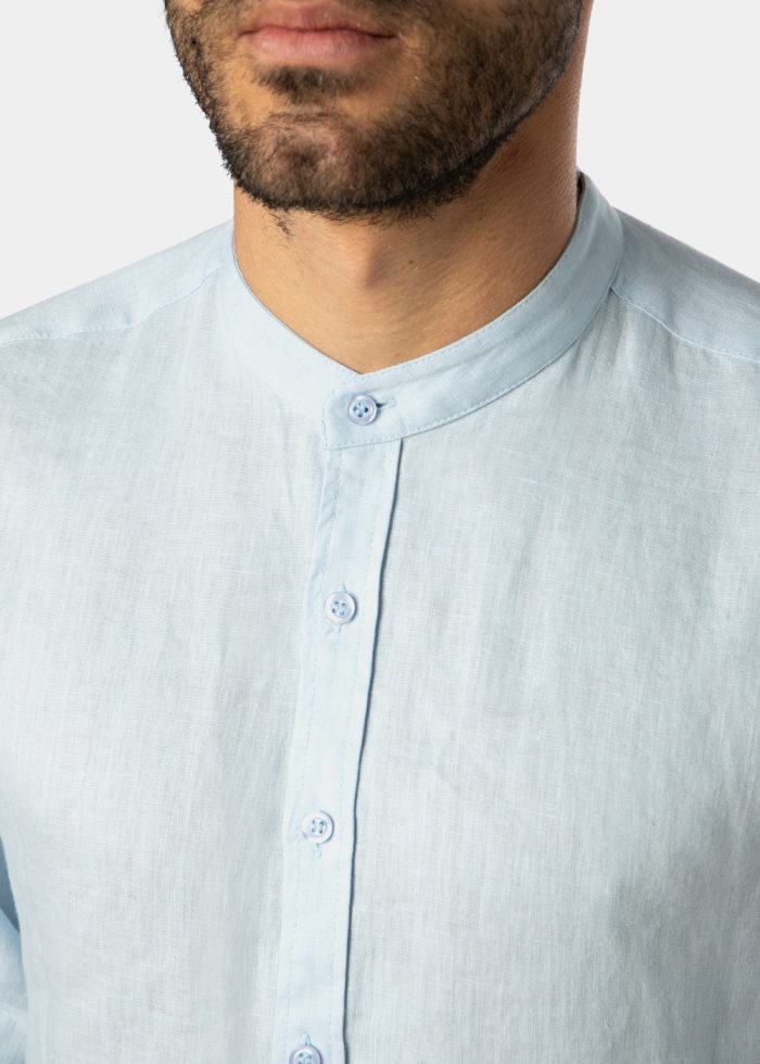 100% Linen Light Blue Mao Shirt - Image 4