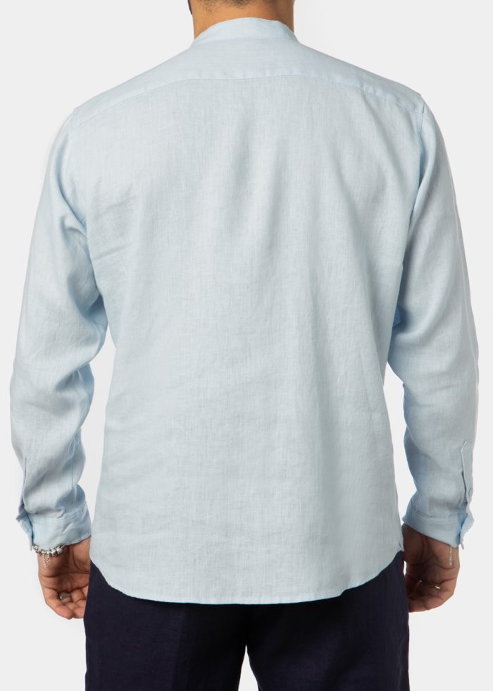 100% Linen Light Blue Mao Shirt - Image 3