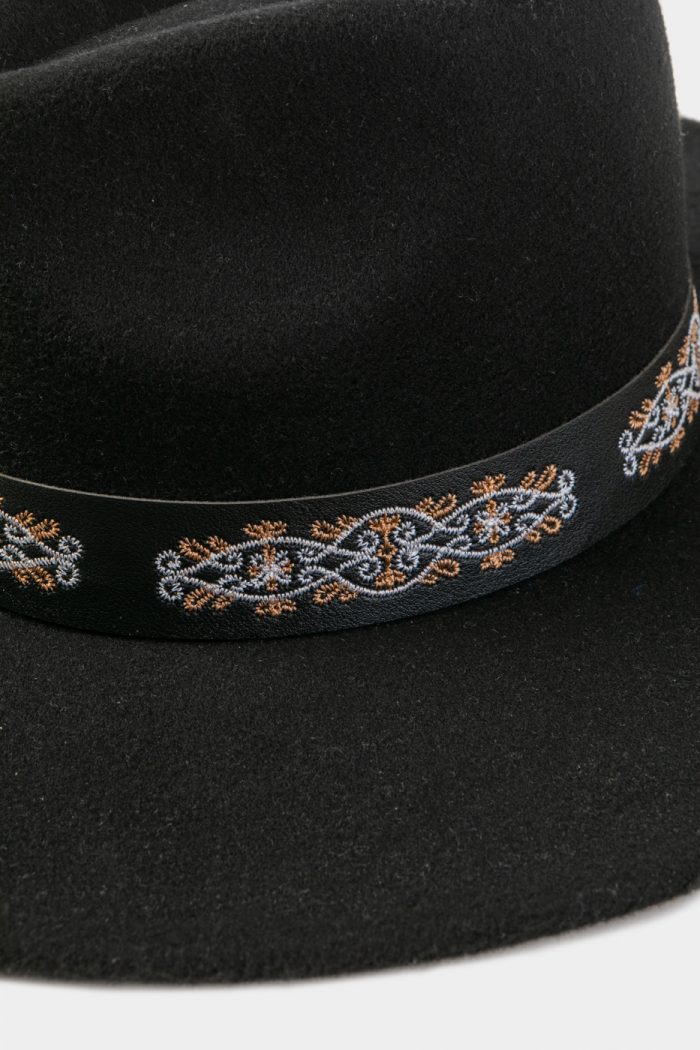 Black Winter Hat w/ Embroidered Hatband - Image 3
