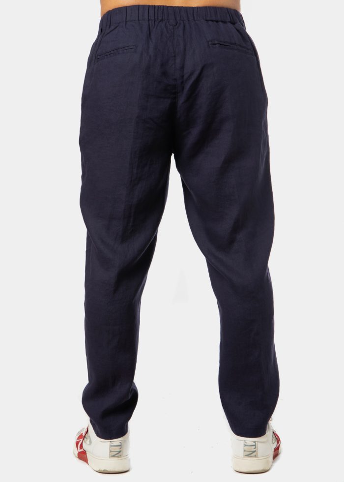100% Linen Navy Blue Long Pants - Image 3
