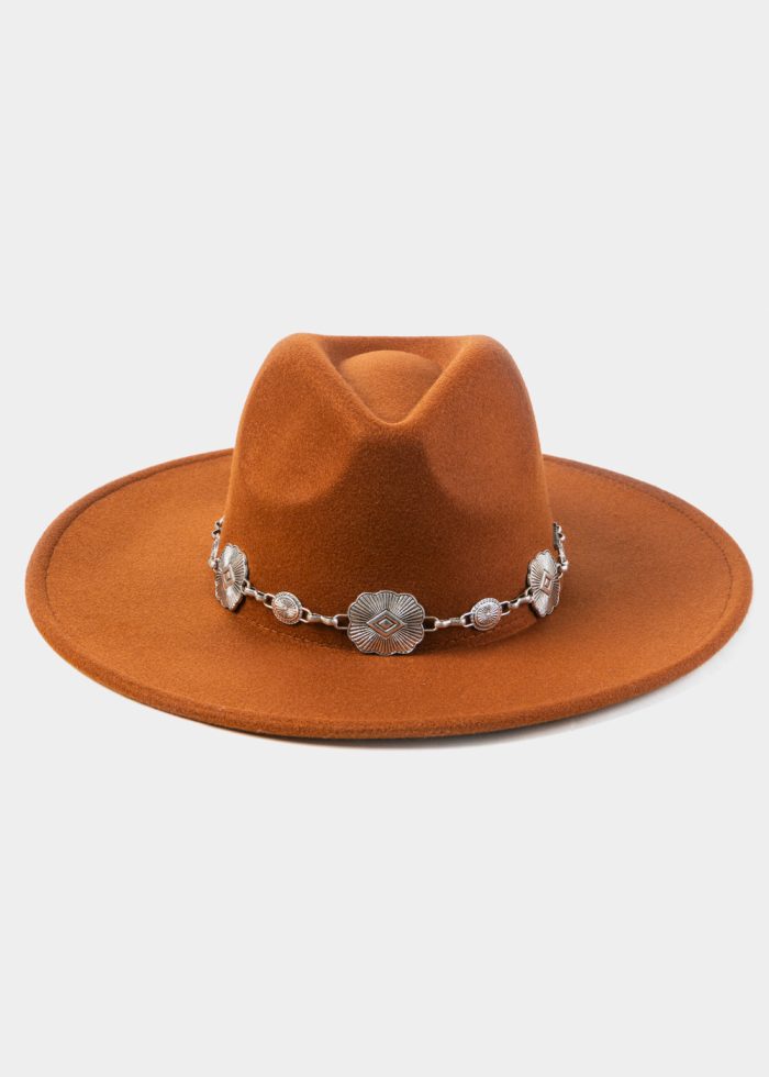 Brown Winter Hat w/ Silver Decorative Chain - Image 2