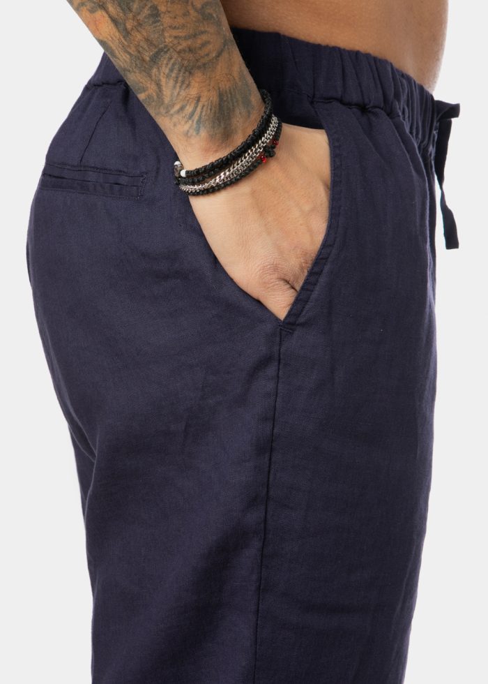 100% Linen Navy Blue Long Pants - Image 4