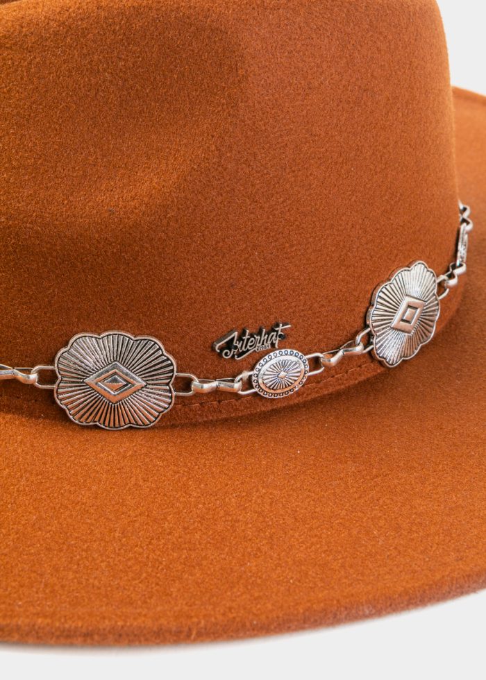 Brown Winter Hat w/ Silver Decorative Chain - Image 3