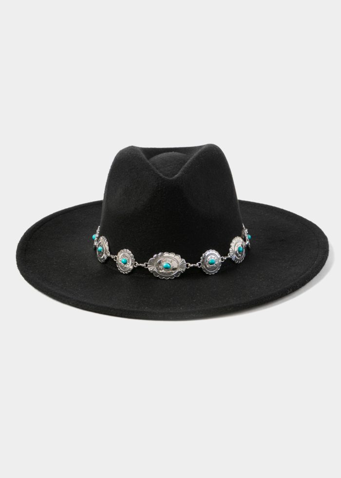 Black Winter Hat w/ Silver Decorative Chain - Image 2