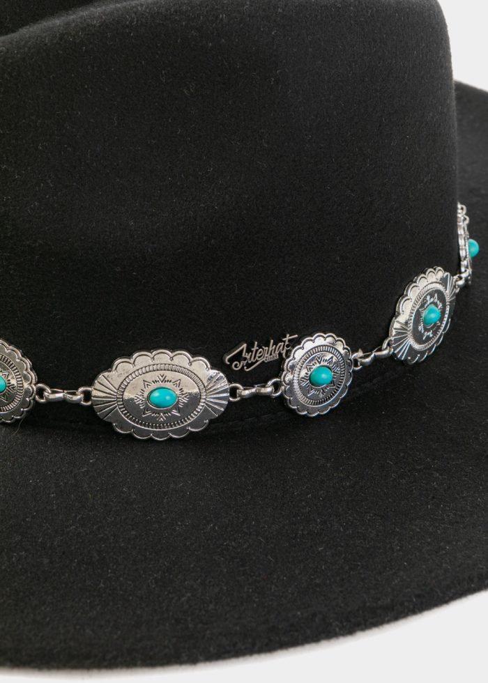 Black Winter Hat w/ Silver Decorative Chain - Image 3