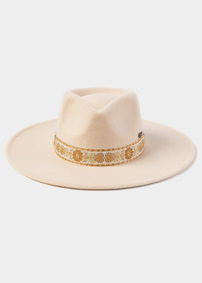 Cream Winter Hat w/ Embroidered Hatband - Image 2