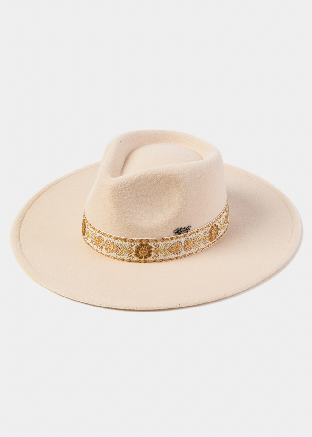 Cream Winter Hat w/ Embroidered Hatband Cream Winter Hat w/ Embroidered Hatband - Image 1