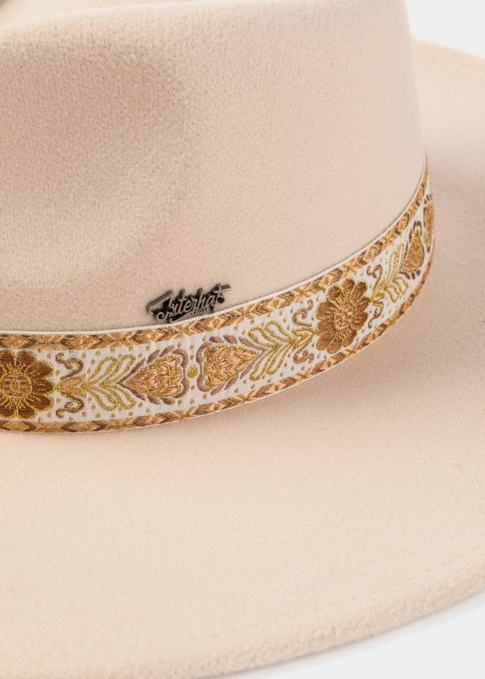 Cream Winter Hat w/ Embroidered Hatband - Image 3