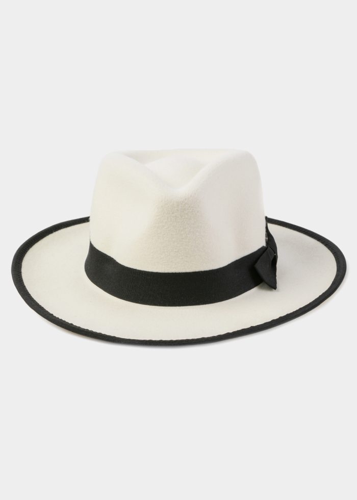 White Winter Hat w/ Black Hatband - Image 2
