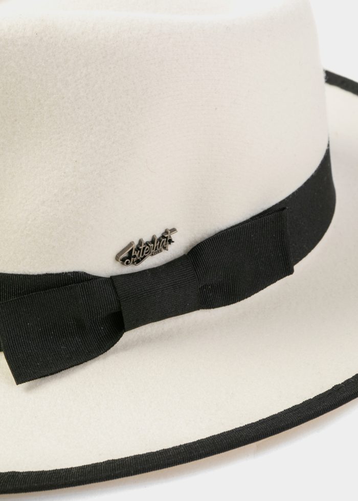 White Winter Hat w/ Black Hatband - Image 3
