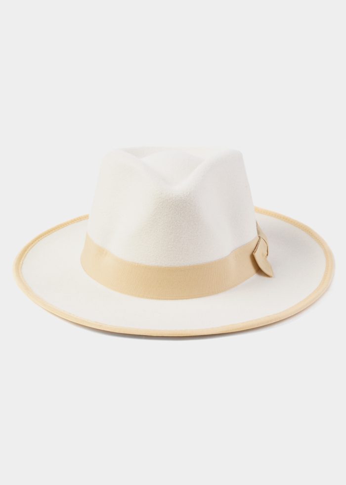 White Winter Hat w/ Beige Hatband - Image 3
