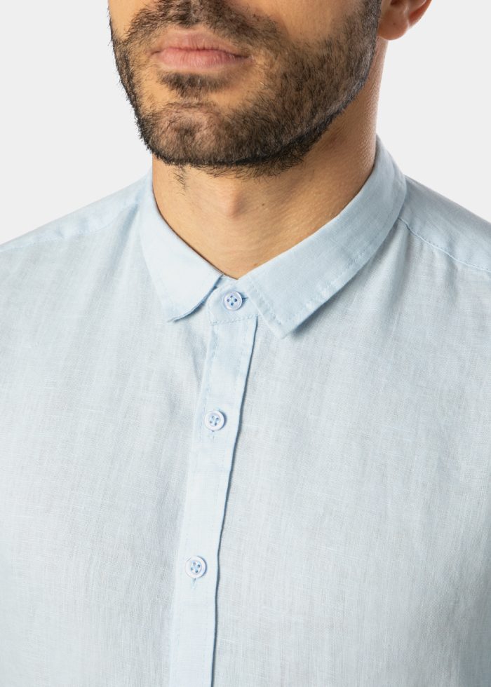 100% Linen Light Blue Shirt - Image 3