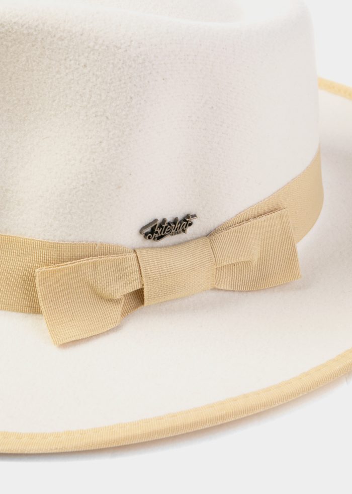 White Winter Hat w/ Beige Hatband - Image 2