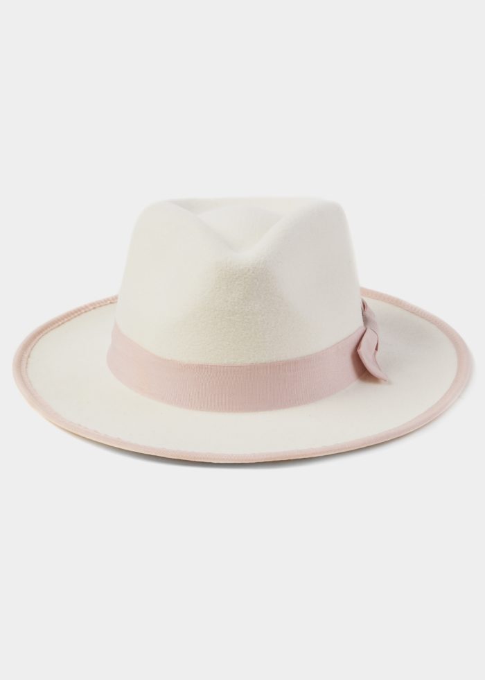 White Winter Hat w/ Pink Hatband - Image 2