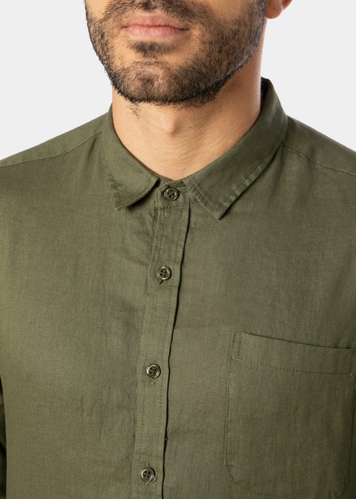 100% Linen Khaki Classic Shirt - Image 3