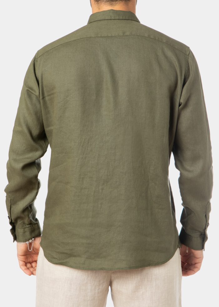 100% Linen Khaki Classic Shirt - Image 2