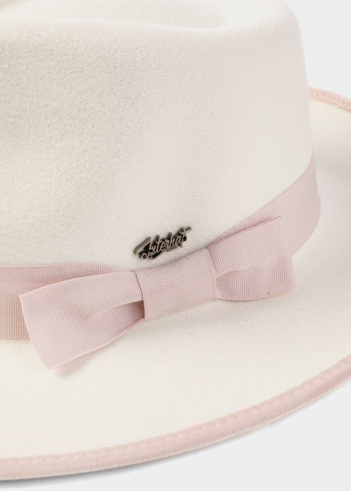 White Winter Hat w/ Pink Hatband - Image 3