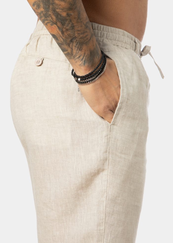 100% Linen Natural Beige Classic Shorts - Image 5