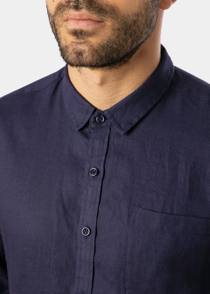 100% Linen Navy Blue Classic Shirt - Image 4