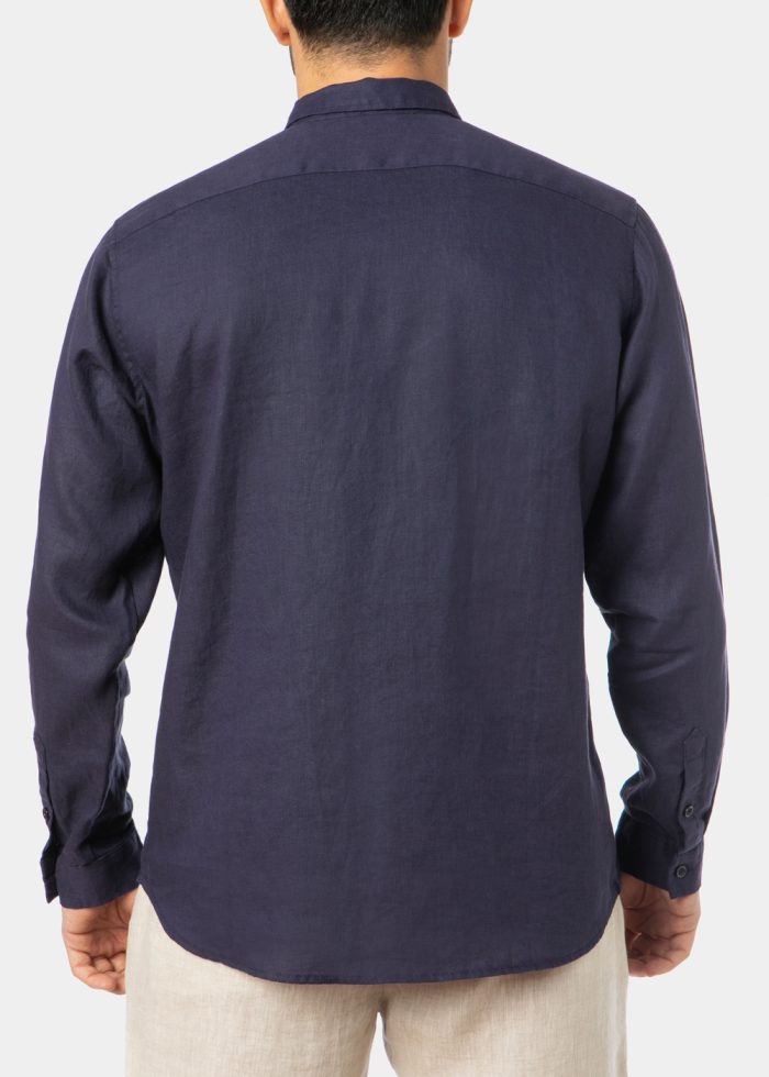 100% Linen Navy Blue Classic Shirt - Image 3