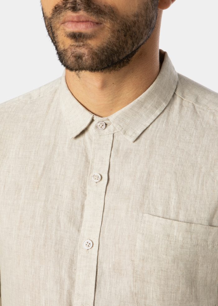 100% Linen Natural Beige Classic Shirt - Image 4