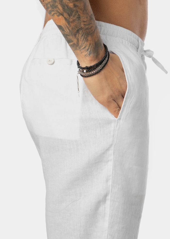 100% Linen White Classic Shorts - Image 3