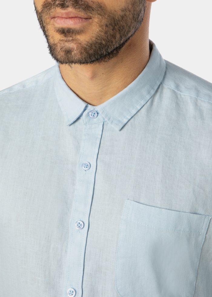 100% Linen Light Blue Classic Shirt - Image 3
