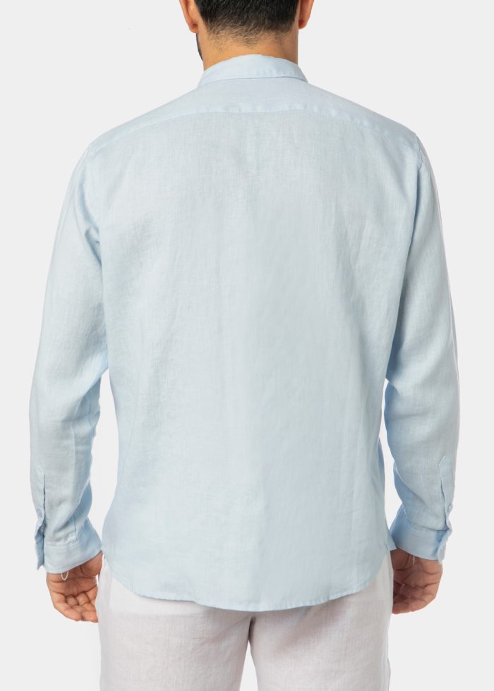 100% Linen Light Blue Classic Shirt - Image 2