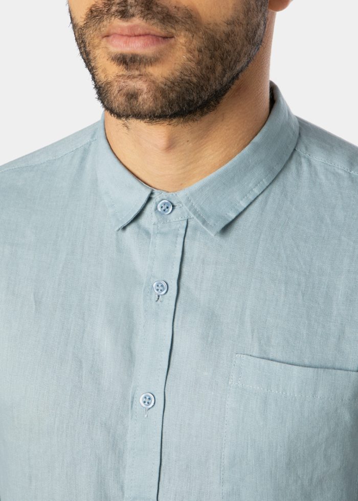 100% Linen Blue-Grey Classic Shirt - Image 3