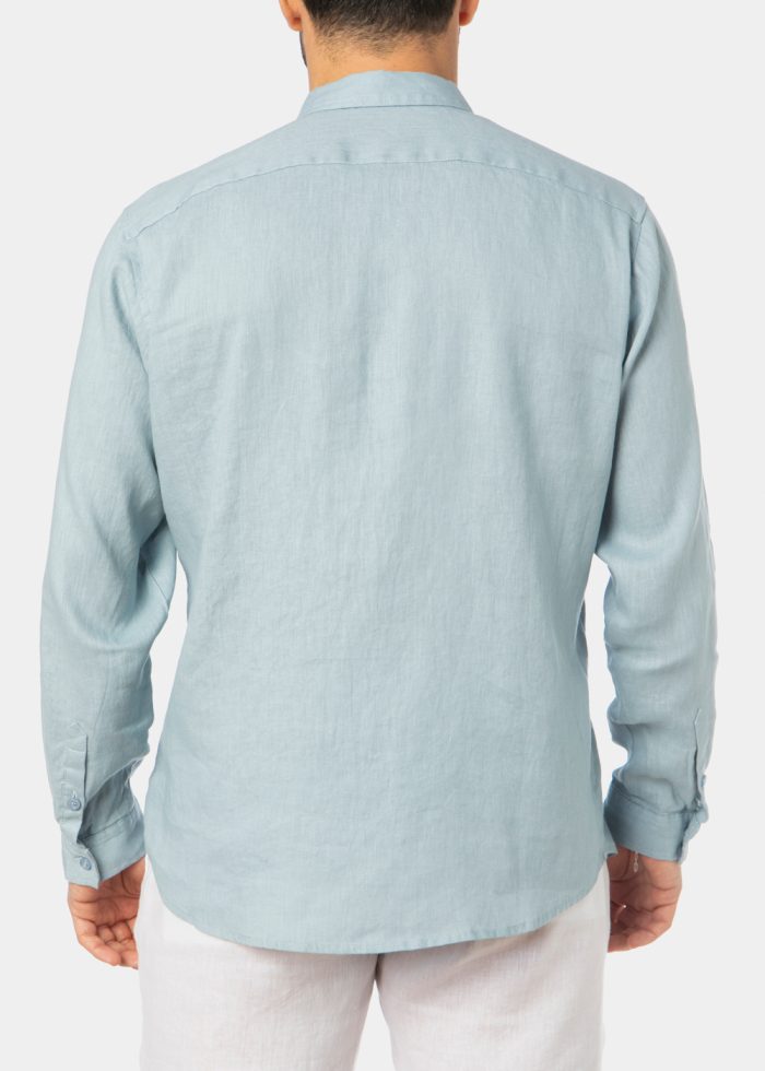 100% Linen Blue-Grey Classic Shirt - Image 2