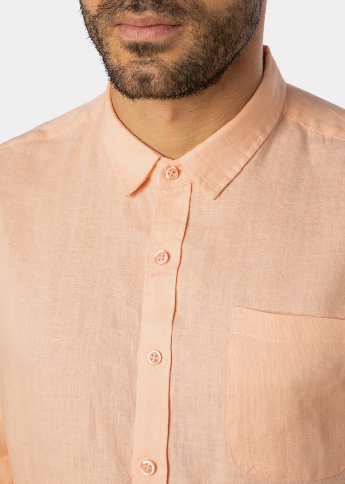 100% Linen Peach Classic Shirt - Image 3