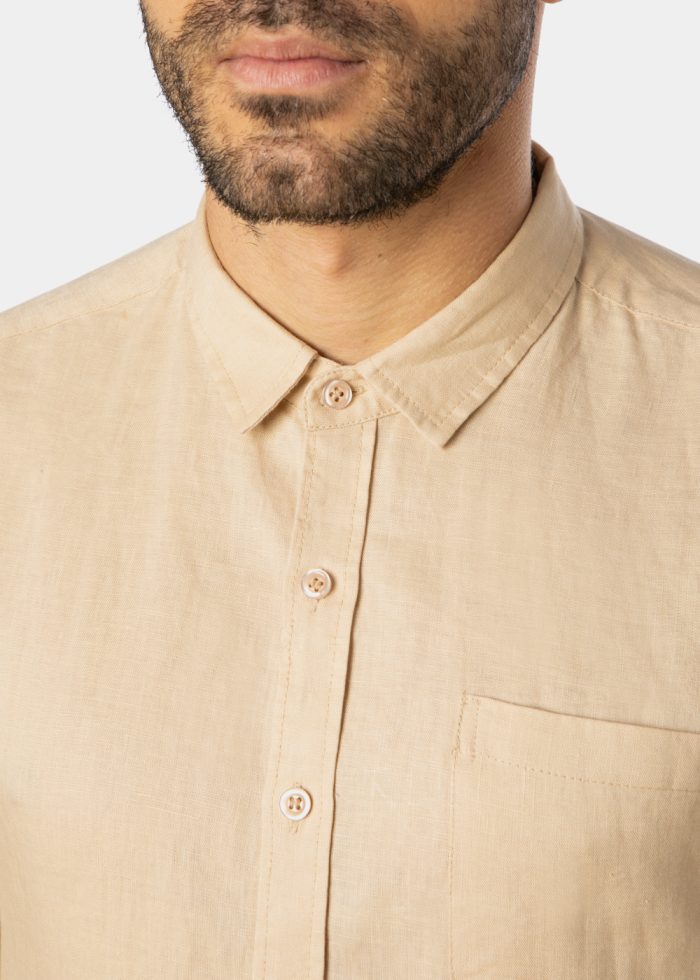 100% Linen Beige Classic Shirt - Image 3